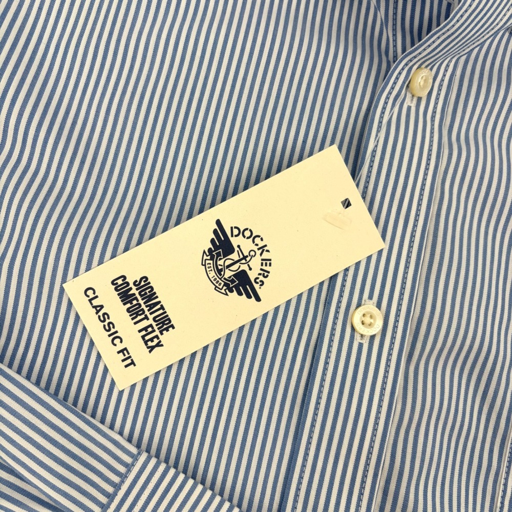 Dockers Dress Shirt Mens XL Blue White Stripe Signature Comfort Flex 2XL Fit - Picture 4 of 9